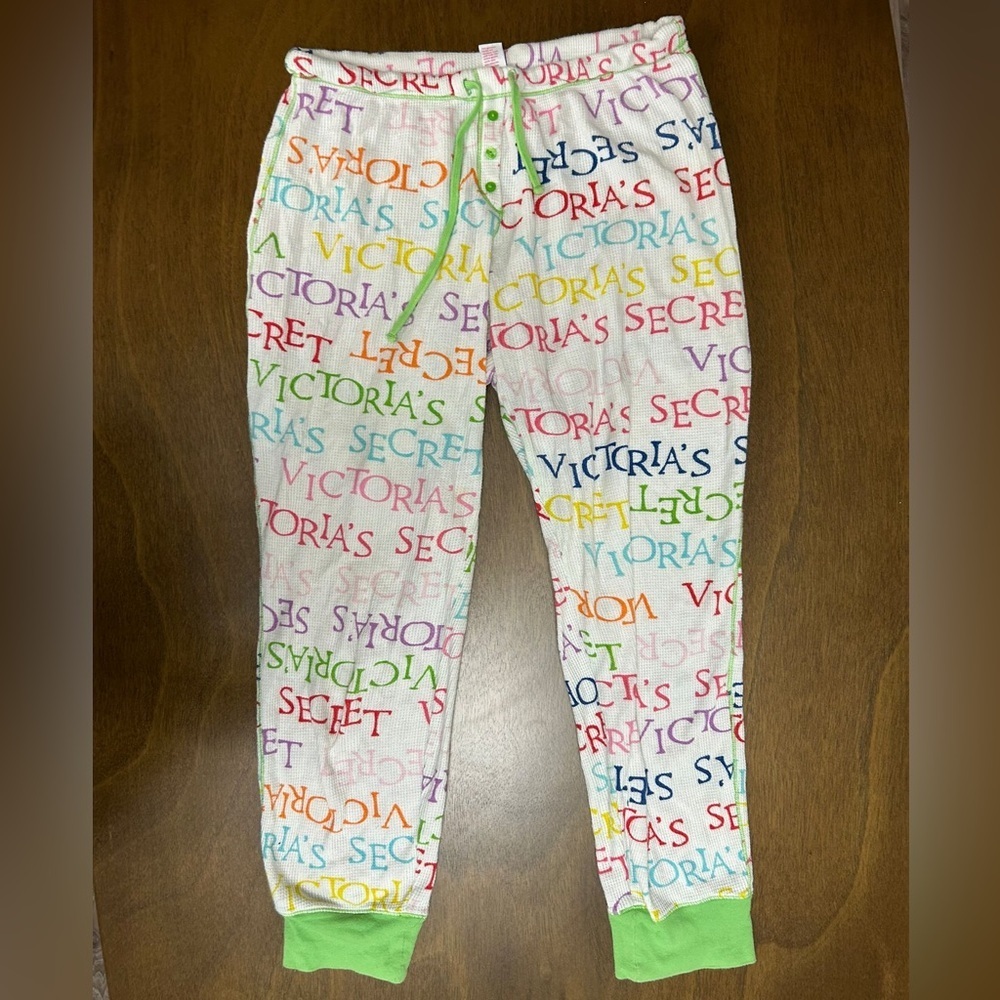 Victorias Secret Logo Thermal Waffle Knit Pajama Bottom Cotton Multi XS (0280)